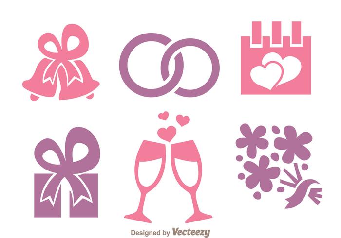 Iconos rosados ​​y púrpuras de la boda vector