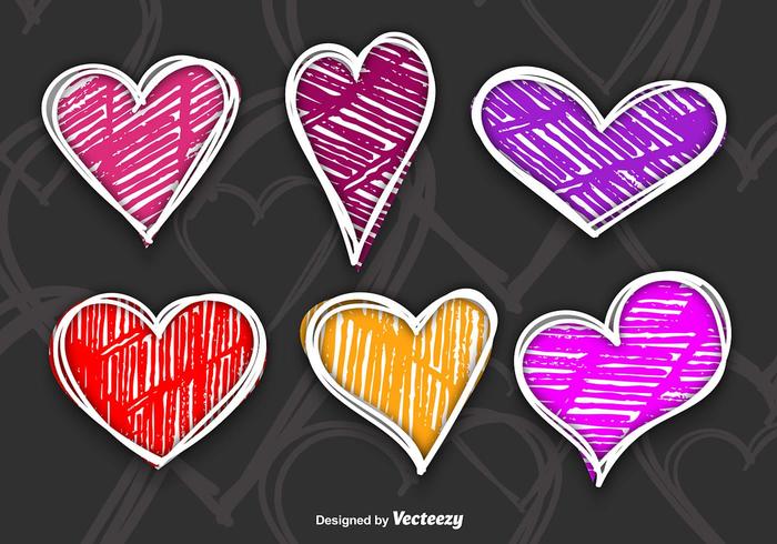 Colorful hand drawn hearts vector