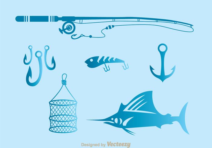 Iconos de herramientas de pesca vector