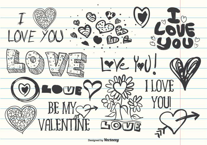 Doodles de amor lindo clasificado vector