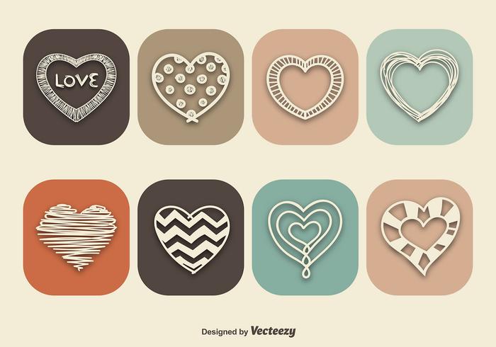 Iconos del corazón del estilo del vintage vector