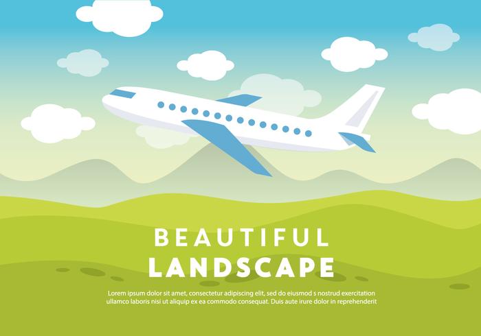 Free Beautiful Landscape Vector Backround with Airplane