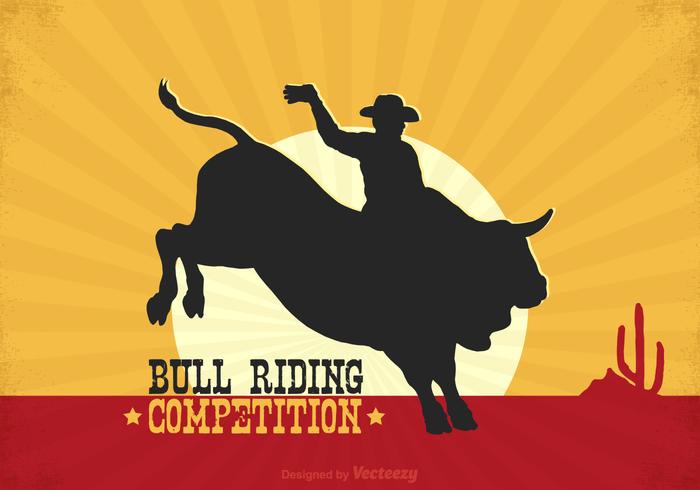 Cartel libre del vector del jinete de Rodeo Bull