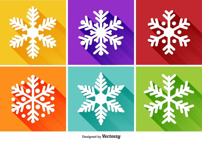 Iconos planos de los copos de nieve vector