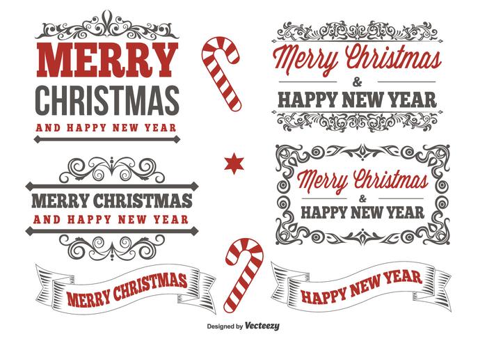 Typographic Christmas Label Set Typographic Christmas Label Set