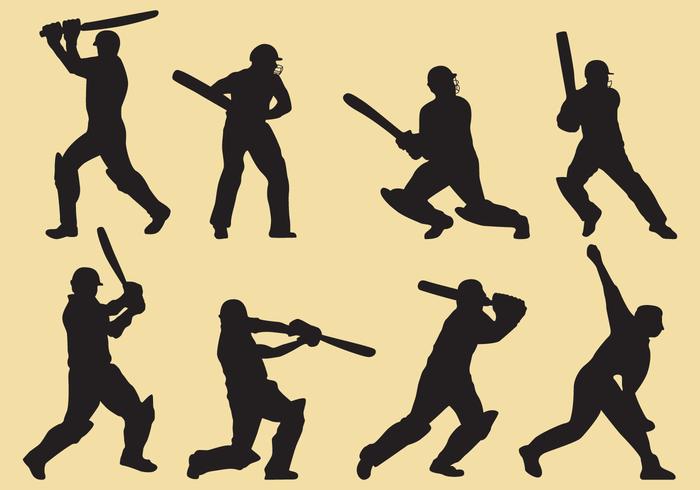 Siluetas de jugador de cricket vector