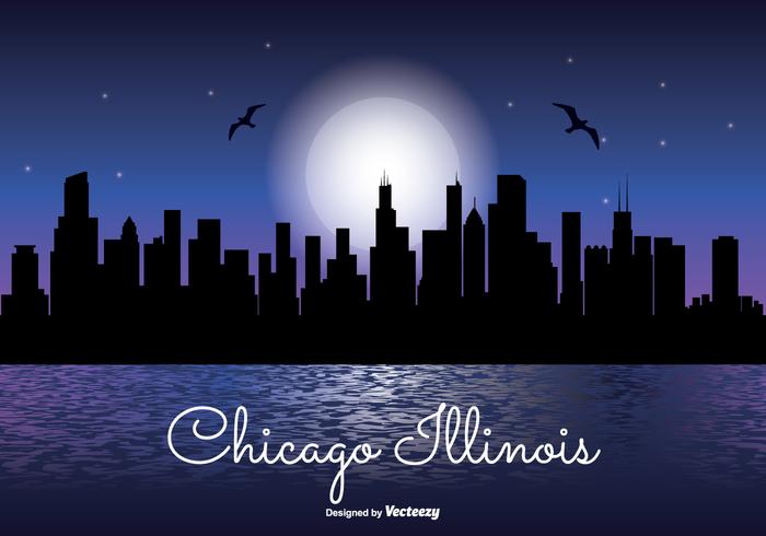 Chicago Illinois Night Skyline Illustration Chicago Illinois Night Skyline Illustration