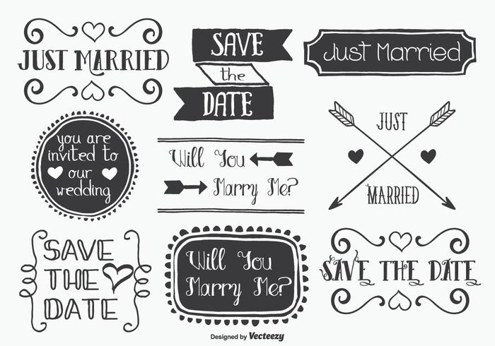 Conjunto de etiquetas de Mariage estilo dibujado a mano vector