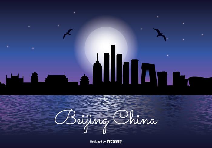 Beijing China Night Skyline Illustration