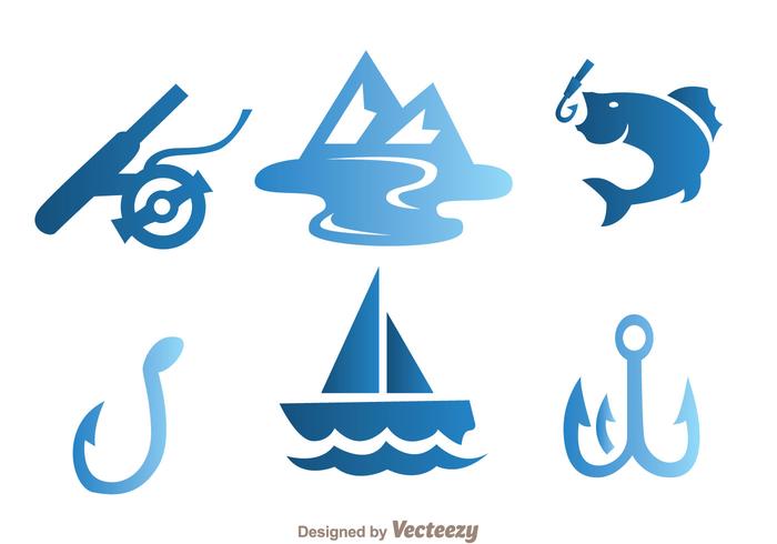 Iconos azules de la pesca vector