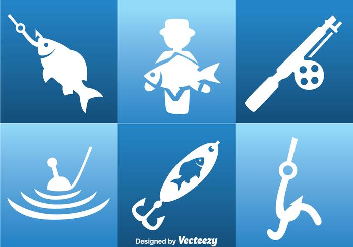 Iconos de pesca blanca vector