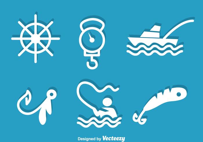 Fishing White Icons vector