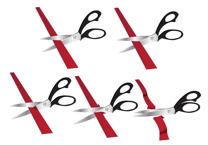 Ribbon and Scissors on White Background. Ceremonial Red Tape