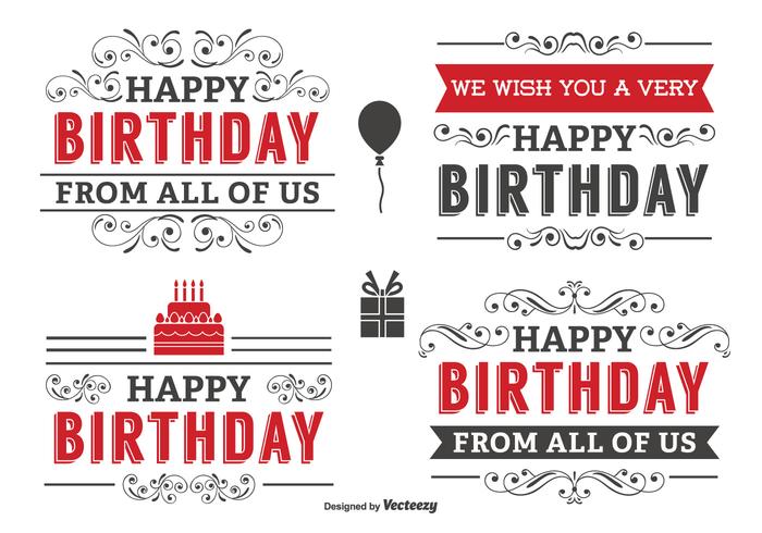 Conjunto de etiquetas de cumpleaños tipográficas vector