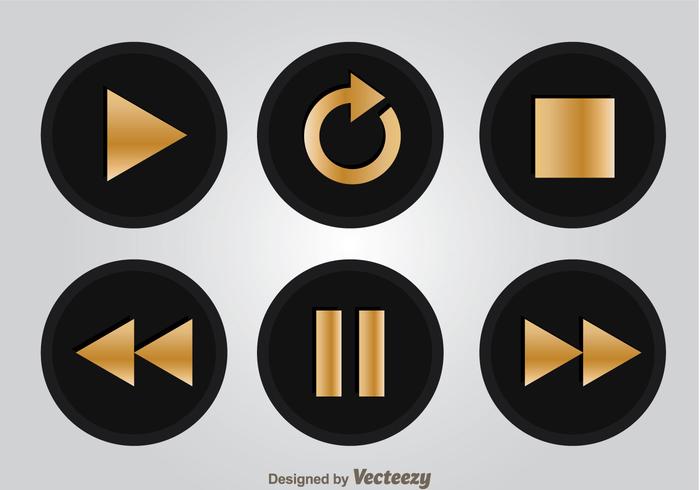 Negro Y Oro Media Player Botones vector