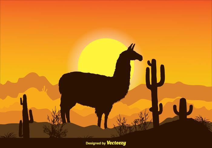 Landscape Alpaca Scene Illustration