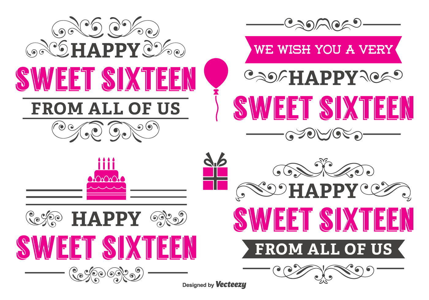 Download Typographic Sweet 16 Label Set - Download Free Vector Art ...