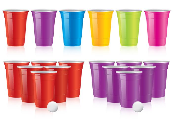 Red beer pong illustration. Plastic cup and ball with splashing beer. Traditional  party drinking game. Vector illustration. Night bright sign. 3805396 Vector  Art at Vecteezy