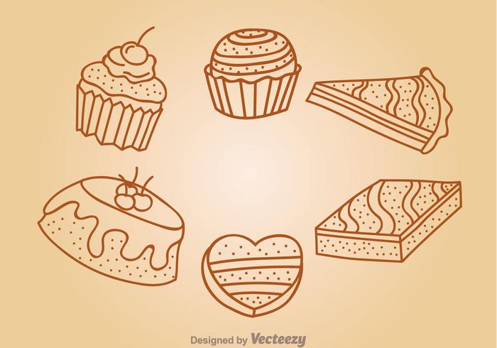 Iconos del esquema de la torta de chocolate vector