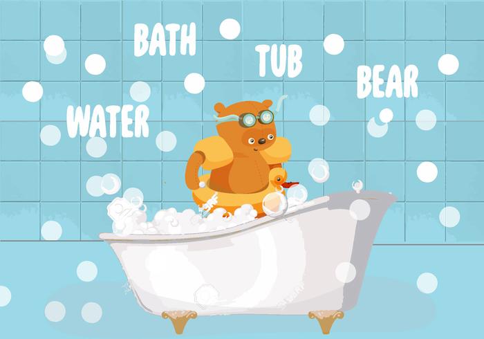 Bath Tub Bear Vector Illustration