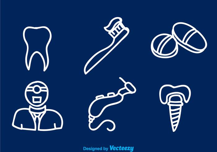 Dental Iconos de línea blanca vector