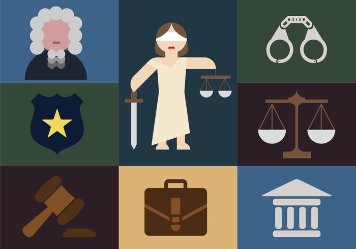 Justice Elements Minimalist Illustration Flat Icons vector