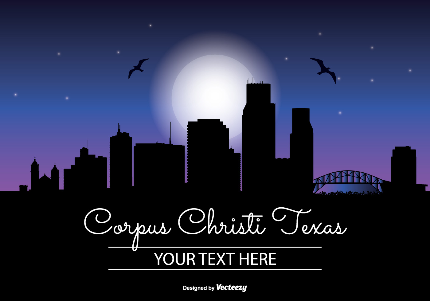 Corpus Christi Night Skyline Illustration Download Free Vector Art