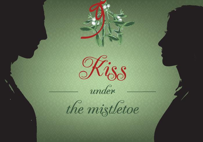 Kiss Under Christmas Mistletoe Vector Background