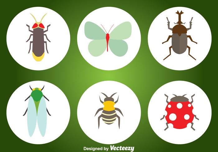 Iconos planos de insectos vector