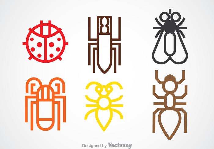 Colorful Insect Line Icons vector