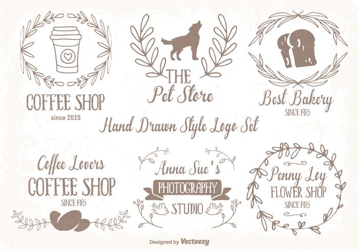 Cute Hand Drawn Style Logo Set Cute Hand Drawn Style Logo Set