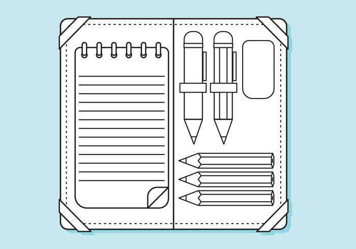 Flat Pencil Case Lines Coloring Page vector