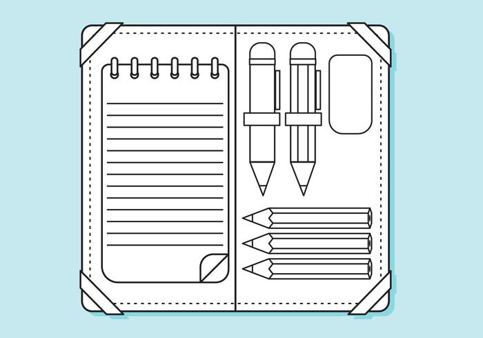 Flat Pencil Case Lines Coloring Page vector