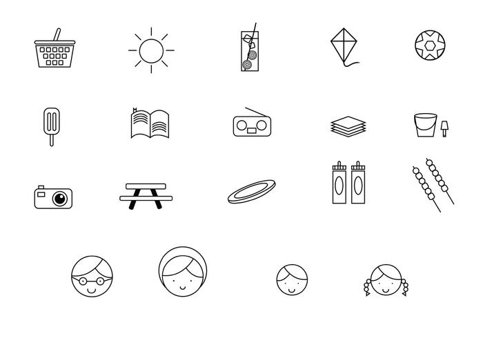 Family Picnic Line Icons