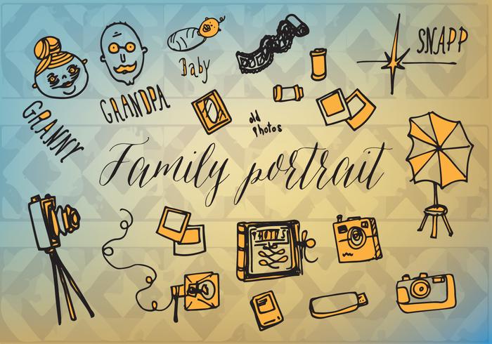 Free Famlity Portrait Vector Background with Hand Drawn Elements