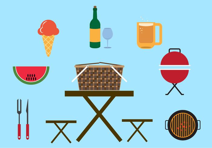 Collection of Elements and Objects for Picnic in Vector