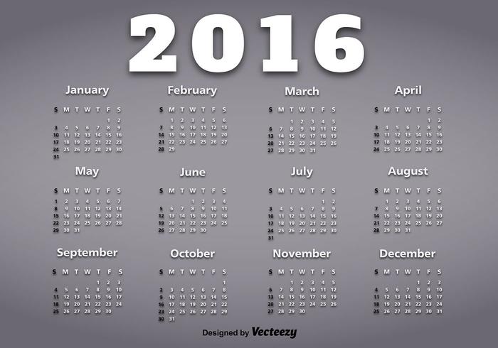 Calendar of year 2016 vector