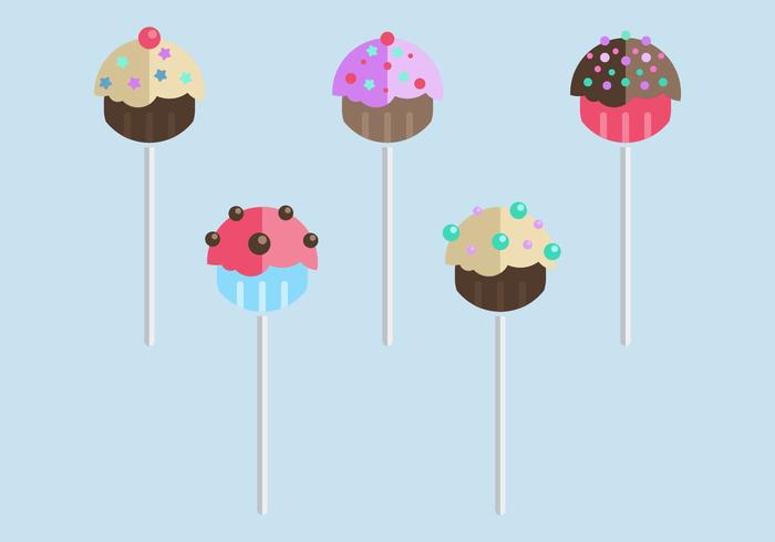 Flat Cupcake estilo en forma de pastel Pops vector