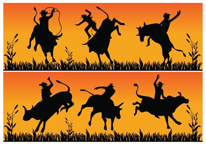 Bull riding silhouette vector