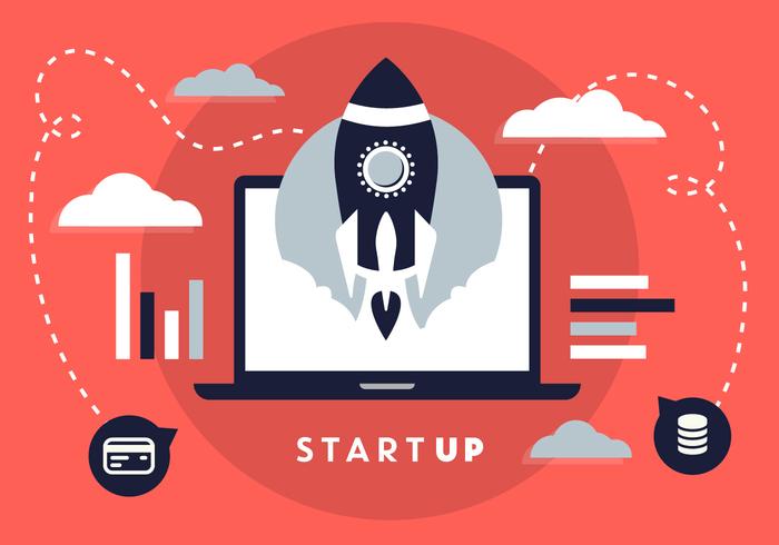 Free Flat Design Business Startup with Rocket Icon vector