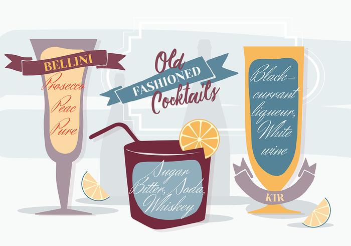 Free Various Old Fashioned Cocktails Vector Background