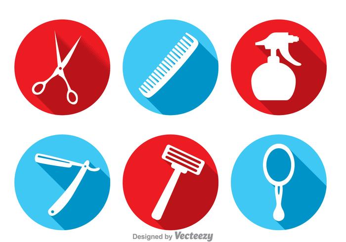 Barber Tools Long Shadow Icons vector