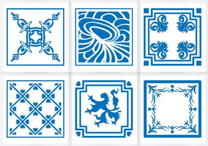 Indigo Blue Tiles Floor Ornament Vectors