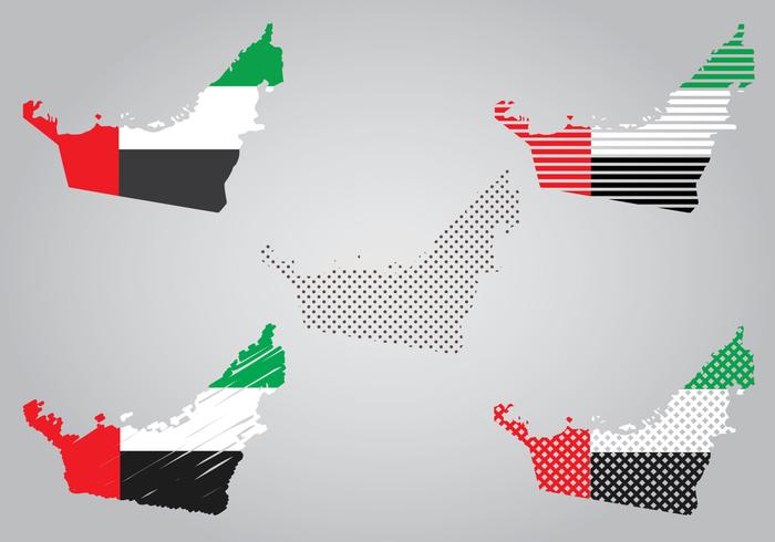 Mapa y Bandera de los Emiratos Árabes Unidos vector