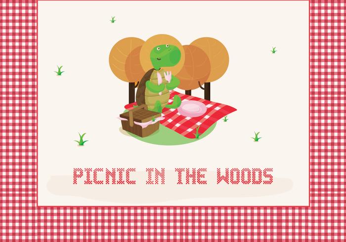 Picnic Illustration with Cute Tortoise Character vector