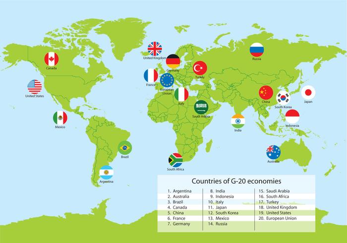 Países del G20 Mapa Mundial de Vector