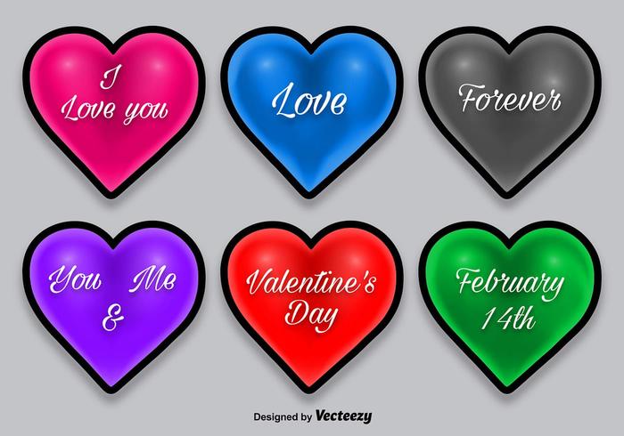 Colorful heart icons with shadows vector