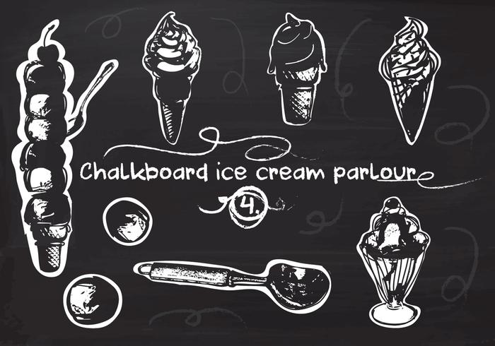 Free Hand Drawn Ice Cream conjunto en la pizarra vector de fondo