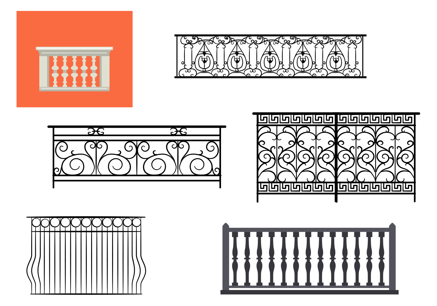 Types of Balcony Railing Vectors - Download Free Vector Art, Stock