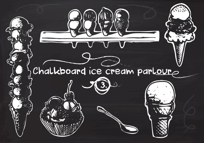 Free Hand Drawn Ice Cream conjunto en la pizarra vector de fondo